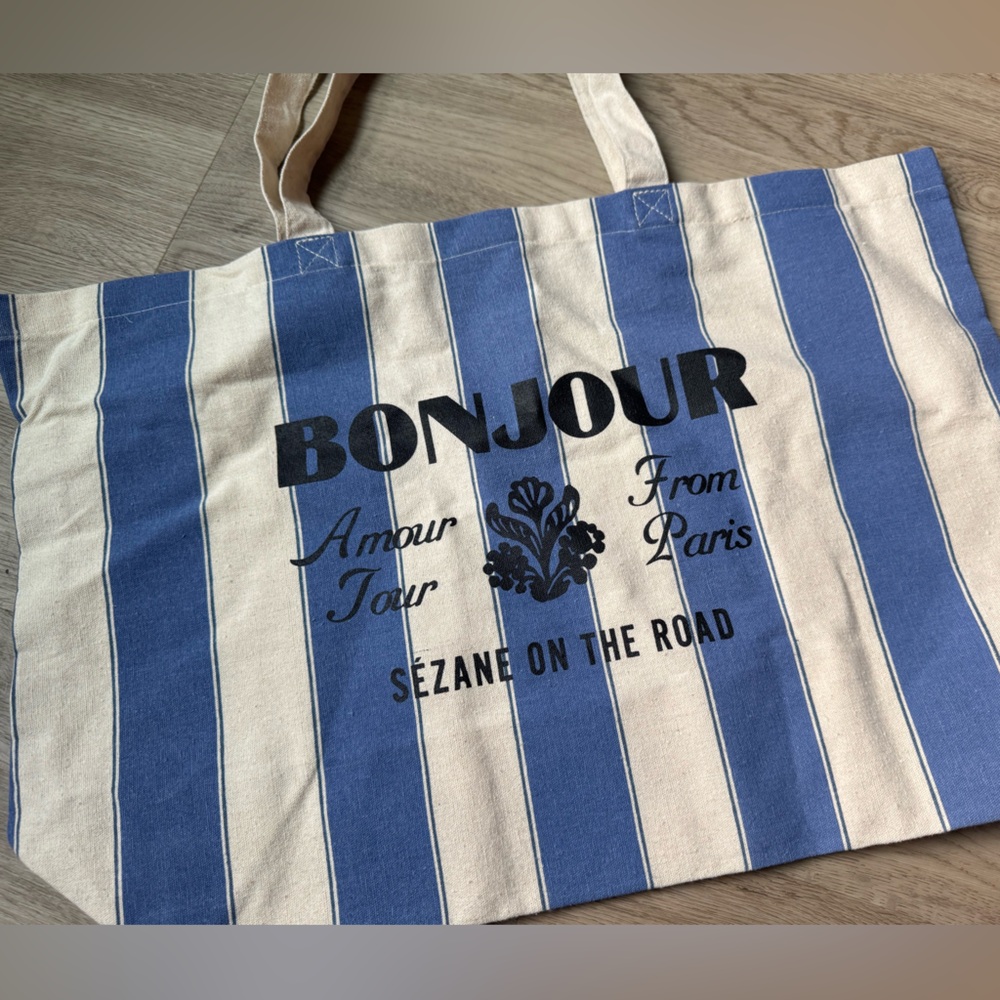 Sezane Blue and Cream Striped Tote Bag